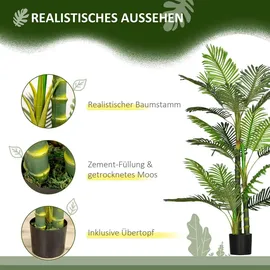 Homcom Künstliche Pflanze, Künstliche Palme, Kunstpflanze mit Zementfüllung, Kunstpalme im Topf, für Innendekoration, 150 cm, Grün
