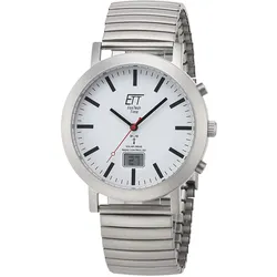Funkuhr ETT "Station Watch", grau (hellgrau), Armbanduhren, Herren, Armbanduhr, Herrenuhr, Datum, Solar, Lederarmband