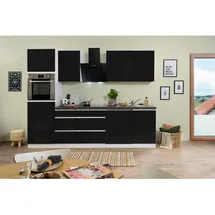 Respekta Küchenzeile ohne E-Geräte 280 cm Grifflos Schwarz Hochglanz-Weiß