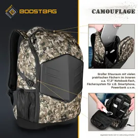 Boostboxx BoostBag Camouflage Backpack - Boostboxx Rucksack in urbanem Camouflage-Look für Laptop/Notebook bis 17,3" und Handy, perfekt für Schule, Studium oder Beruf