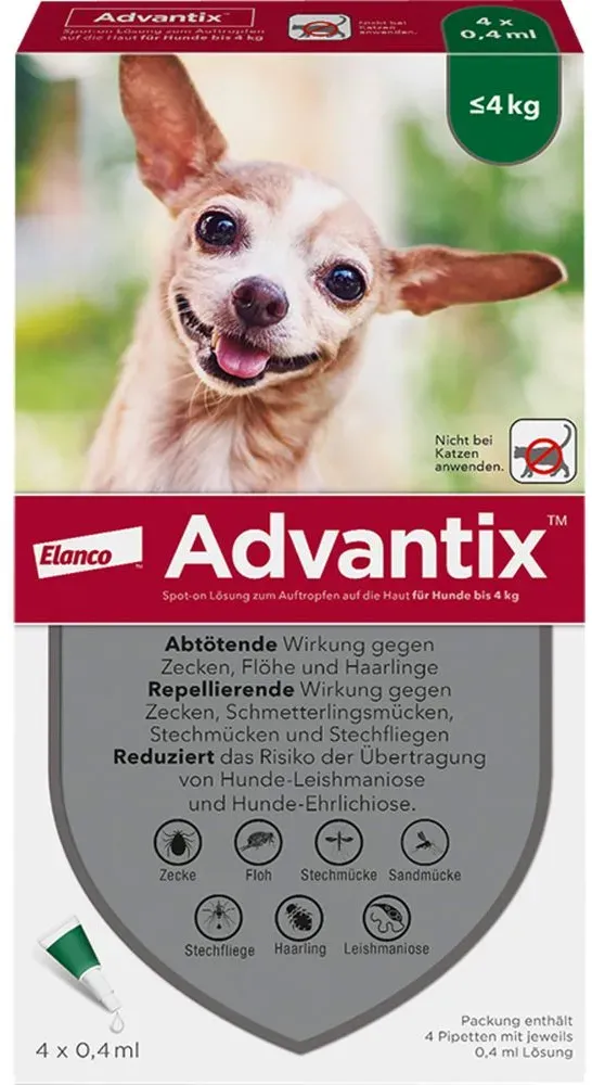 ADVANTIX Spot-on Lsg.z.Auftr.a.d.H.f.Hund bis 4 kg 4 St