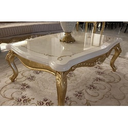 Casa Padrino Luxus Barock Couchtisch Weiß / Gold - Massivholz Wohnzimmertisch im Barockstil - Barockstil Wohnzimmer Möbel - Barock Möbel - Barock Einrichtung - Luxus Möbel im Barockstil