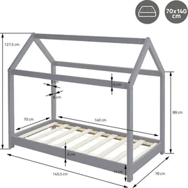 ML-Design Hausbett 70 x 140 cm Kiefer grau