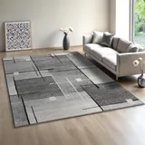 Mia ́s Teppiche Modena - Moderner Kurzflor Teppich, Wohnzimmer & Schlafzimmer, weich & pflegeleicht, geometrische Muster, Kariert, Grau, 160 x 220 cm
