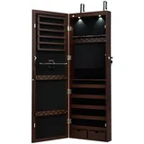 Costway Schmuckschrank mit Ganzkörperspiegel & LED braun