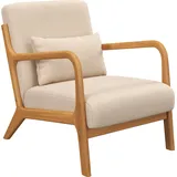 HOMCOM Loungesessel mit Massivholzrahmen Lounge - tiefe Sitzfläche - Armlehnen - beigefarbener Veloursstoff   Aosom