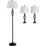 Homcom 3er-Lampenset mit 2 Tischlampe & 1 Stehlampe Metall Schwarz Weiß