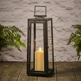 Lights4fun Solar-Laterne aus Metall | mit warmweißer LED-Kerze | Wetterfest für Außen Outdoor Garten Balkon Terrasse | Solarleuchten Solarlampen Gartenleuchten | Höhe 39,5 cm | Schwarz
