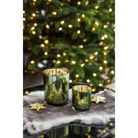 Edzard Windlicht Sammy (Höhe 13 cm) Motiv Hirsch laufend, außen grün/innen Gold, Teelichthalter, Teelichtglas