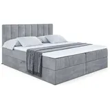 altdecor Boxspringbett mit Matratze und Lattenrost, Boxbett, Grau Holzwerkstoff, H3, Höhe ca. 20 cm 160x200 cm Schlafzimmer, Betten, Boxspringbetten