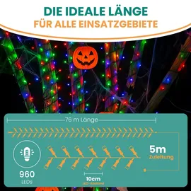 Gartenpirat 960 LED Lichterkette bunt aussen Kabel transparent mit Timer Fernbedienung Progamme Dimmen