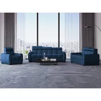 Beautysofa Polstergarnitur Gomez, (inkl. Schlaffunktion und Bettkasten, verstellbaren Kopfstützen), Designersofa 3+2+1 in Velourstoff, Rundumbezug blau