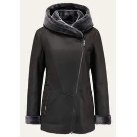 Hollert Damen Lammfelljacke Lena Winterjacke aus Merino Schaffell Echtleder mit Kapuze Größe: XXL Farbe: Dunkelgrau - XXL