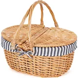 Happypicnic Picknickkorb aus Weidengeflecht mit Griff, 38,1 cm großer, leerer Picknickkorb mit Deckel und herausnehmbarem Einsatz, handgewebter Vintage-Korb für Picknicks, Camping, Gemüsepflücken