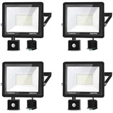 100W LED Strahler mit Bewegungsmelder Außen, Superhell 3500K 10000LM Warmweiß LED Fluter Leuchte mit Bewegungssensor, IP66 Wasserdicht Außenstrahler Fluter Flutlicht für Garten, Innenhöfe, 4-Teilig