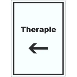 HB-Druck Therapie Aufkleber mit Text und Richtungspfeil links Raum Behandlung hochkant A0 (841x1189mm)