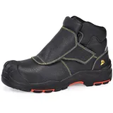 SAFETOE Schweißen Arbeitsstiefel-Arbeitsstiefel-M-8387 S3 ESD Rindsleder Schweißer Sicherheitsschuhe 300 °C Hitzefunken beständige Stich Spitze Schutzabdeckung Gummi Sohle zusammengesetzte Zehe EU47 - 40 EU Weit