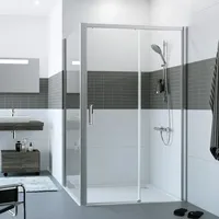 Hüppe Classics 2 EasyEntry 4-Eck Gleittür 1-teilig mit festem Segment, Breite:120cm, Höhe:200cm, Rechtsbefestigung, C25609, Duschkabine: Profilfarbe silber hochglanz Glas ESG klar