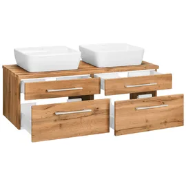 WELLTIME Waschbeckenunterschrank WELLTIME "Davos", braun (eichefarben, eichefarben), B:120cm H:55cm T:47cm, Schränke, Waschbeckenunterschrank, Badmöbel, Waschtisch inkl. Waschbecken, Breite 120 cm
