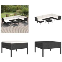 vidaXL 9 tlg. Garten Lounge Set mit Auflagen Poly Rattan Schwarz - Garten-Sofagarnitur - Garten-Sofagarnituren - Gartensofa-Set - Gartensofa-Sets - Schwarz