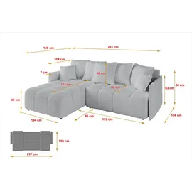 altdecor Ecksofa LONLI-L Samt 2-Sitzer Grau