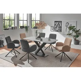 Stolkom Esstisch VENTURA 180 Metall/Keramik - Schwarz Keramik, Marmoroptik, rechteckig, X-Form, Bodenplatte, 90x75x180 cm) grau Esszimmertisch Grau