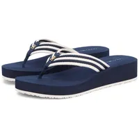 Zehentrenner TOMMY HILFIGER "TH STRIPE SUMMER SANDAL", Damen, Gr. 35, blau (dunkelblau, weiß), Textil, gestreift, Schuhe Zehentrenner, Sommerschuh, Dianette, Plateauschuh mit gestreifter Bandage