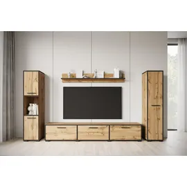 INOSIGN Wohnwand INOSIGN "BOGOTA XL, Vitrine Türanschlag links/rechts wechselbar", beige (eichefarben votan, schwarzen kanten), B:30cm H:130cm T:31cm, Holzwerkstoff, Kunststoff, Kastenmöbel-Sets, Wohnwand, viel Stauraum, hängend und stehend montierbar