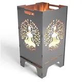 Mocavi Feuertonne Lebensbaum 73 cm 3 mm Stahl Feuerschale Feuerkorb massiv robust sicher Design-Brenntonne für Garten und Terrasse groß eckig hohe Feuerstelle Outdoor hitzefest Feuersäule Feuerfass