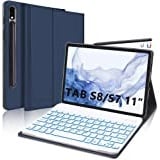 IVEOPPE Tastatur Samsung Galaxy Tab S8, Hülle Tastatur für Samsung Tab S8/S7 11 Zoll, Magnetisch Abnehmbarer Beleuchtung QWERTZ Tastatur Galaxy Tab S8 2022/ S7 2020, Blau