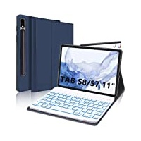 IVEOPPE Tastatur Hülle für Samsung Galaxy Tab S8 2022 / Tab S7 2020, Beleuchtete Abnehmbare QWERTZ Tastatur mit Hülle für Samsung Galaxy Tab S8/ Tab S7 11 Zoll (SM-X700/X706/T870/T875), Blau