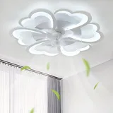 Reversibel Deckenventilator Mit Beleuchtung Dimmbar Moderne Blume Wohnzimmer Deckenlampe Mit Ventilator Leise Mit Fernbedienung Timer LED 60W Deckenventilator Mit Licht Für Küche-White