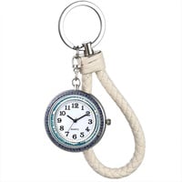 JewelryWe Krankenschwester Taschenuhr mit Leder Schlüsselanhänger, Quarz Analog Fob Uhr für Outdoor-Camping Geschenk Weiß