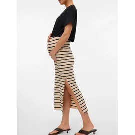 MAMA LICIOUS Umstandsrock "MLEVA YD JRS MAXI SKIRT NOOS", Damen, Gr. S (36), beige (french oak stripes:yd schwarz), Jersey, Obermaterial: 95% Baumwolle, 5% Elasthan, gestreift, knöchelfrei, Röcke