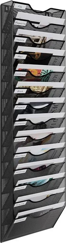 Senhoglb Wand-A4-Metallgitter-File-Organizer mit 14 Fächern, Schwarz, Neujahr-Action, Top-Geschenkideen