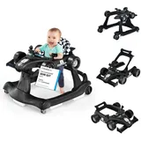 COSTWAY 4 in 1 Lauflernhilfe, Lauflernwagen klappbar mit einstellbarer Höhe & Geschwindigkeit, Baby Walker Autoförmig mit Musikbox, Licht & Rädern, Gehfrei Baby ab 6 Monaten, 12kg Belastbar (Schwarz)