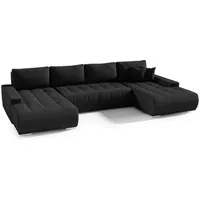 Meblito Ecksofa Big Sofa Eckcouch mit Schlaffunktion Bonari U Form Couch Sofagarnitur - Schwarz