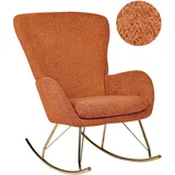 Schaukelsessel Orange Bouclé Stoff Mit Armlehnen Goldene Beine Für Wohnzimmer Kinderzimmer Schlafzimmer Wohnbereich Modernes Design