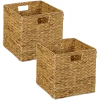 Relaxdays Aufbewahrungskorb, 2er Set, Wasserhyazinthe, Kleidung, Spielzeug, 30x30x30 cm,