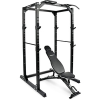 MSPORTS Power Rack Premium Cage H/B/T - 215x120x140 cm Kraftstation bis 200 kg Hantel Käfig Squat Fitnessstation (Power Rack + Hantelbank)