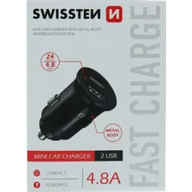Swissten CL Adapter 2x USB 4.8A Metall schwarz