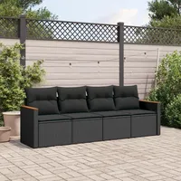 Festnight Balkon Sofa mit Stauraum Rattan Sofa Gartensofa 4 Sitzer Lounge Sofa Outdoor Rattansofa Sitzecke Balkon Lounge Klein Couch Gartenlounge Polyrattan Balkonmöbel Gartenmöbel