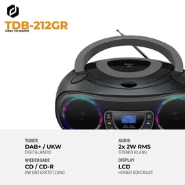 Denver TDB-212GR DAB+ DAB, FM, AUX, USB, Bluetooth, CD, Schwarz, Grau