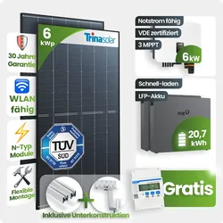 6kWp FoxEss PV-Anlage 13x Trina 455Wp Glas-Glas Black Frame Schrägdachmontage 20...