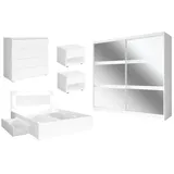 Feldmann-Wohnen Komplettschlafzimmer Fino, (Schiebetürenschrank, Doppelbett, 2 Nachtkonsolen, Schubladenkommode, 5-tlg., moderne Optik, ohne Soft-Close, LED im Kopfteil), 180x200cm Liegefläche, weiß, mit LED-Licht, 5-teilig weiß 598 cm x 215 cm x 204 cm