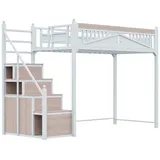 XDOVET Metall-Hochbett,Metall-Sicherheitszaun mit Metallkugel,Fensterdesign,Kletterleiter von links nach rechts austauschbar,Sicherheitsleiter mit Spinden