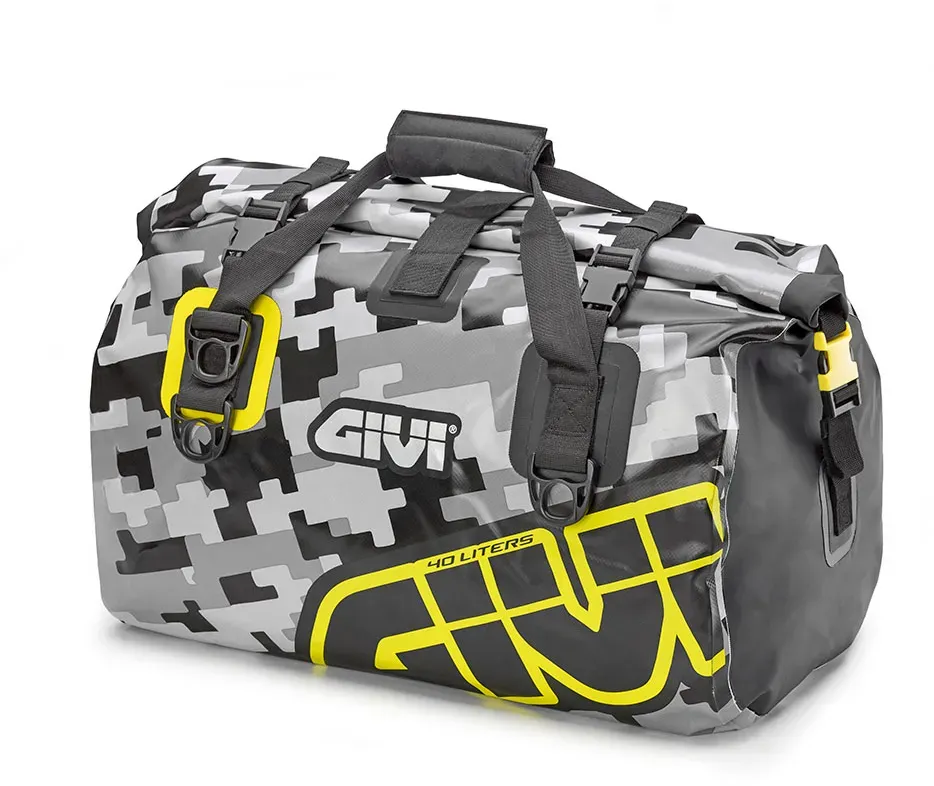 GIVI Easy-T Waterproof - Bagagerol met schouderriem 40 L grijs camouflageontwerp, neongele belettering