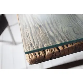 Riess-Ambiente Massiver Esstisch BARRACUDA Teak mit Stahl Kufenfüßen 240cm inkl. Glasplatte Esszimmertisch Konferenztisch