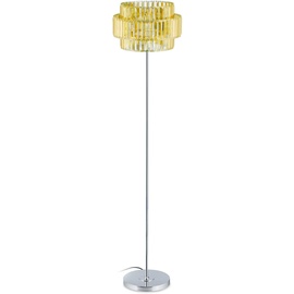 Relaxdays Stehlampe, Kristall Lampenschirm, runder Standfuß, E27 Fassung, moderne Stehleuchte, 150 x 34 cm, gold/silber