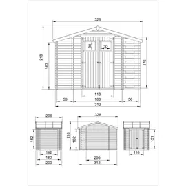 TIMBELA Holzhaus Beige, Holz 328x218x206 cm/ Aufbewahrung - Schutzhüllen, Geräteschuppen